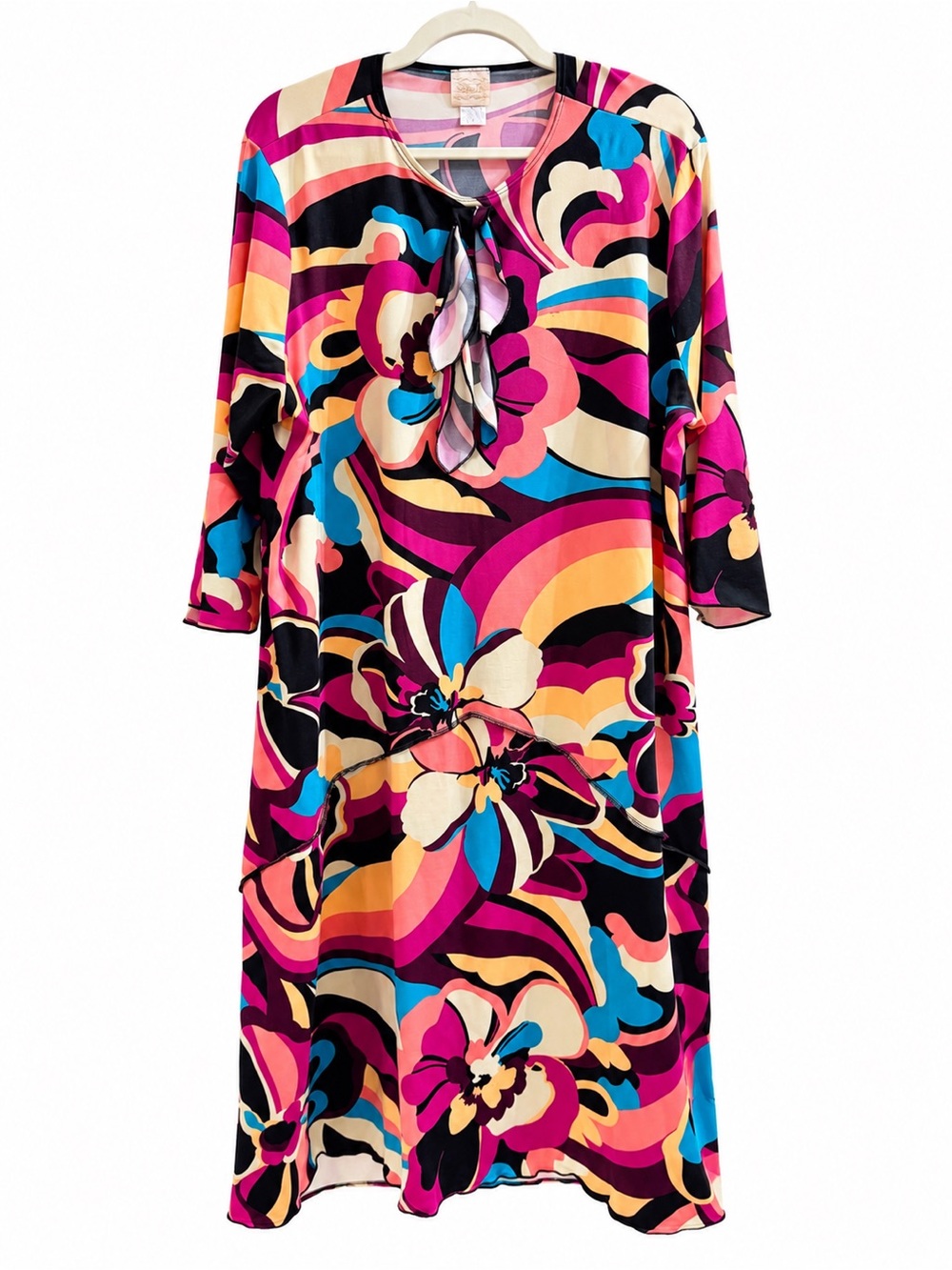 Zadie B Abstract Floral Midi Dress XL Multicolor 3/4 Sleeve Boho Retro